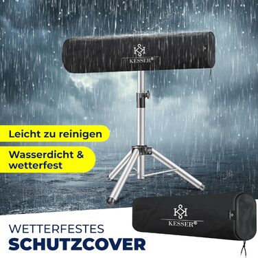 Інфрачервовий обігрівач KESSER® 2500W з пультом дистанційного керування та захисним чохлом, телескопічна стійка, для тераси, кварцовий нагрівач, срібний