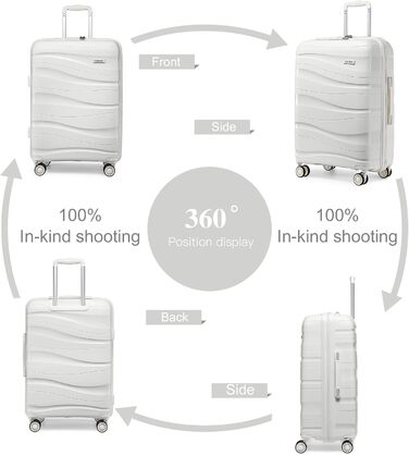 KONO Чемодан середнього розміру 65 см з поліпропілену з TSA замком, 65x46x26.5 см (Крем-білий)