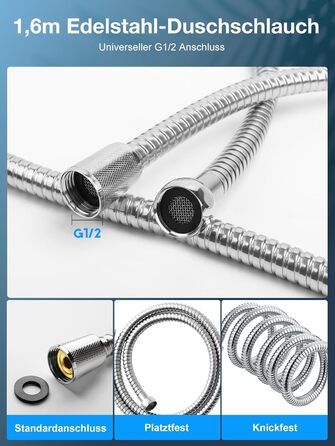 Душова лійка з шлангом YEAUPE PRO, 1,6 м, водозберігаюча, фільтр, 6 режимів, 130 мм, хром