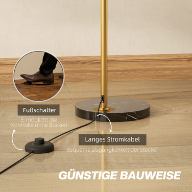 Стійлова лампа, дизайн у формі арки з мармуровим постаментом, 167 см, чорний + золотий