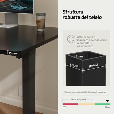 Регульований за висотою стіл Airfish з USB-роз'ємом, електричний стіл з кабельною коробкою, комп'ютерний/офісний стіл, стоячий стіл з нагадуванням про сидячу роботу (Нут, 120 x 70 см)