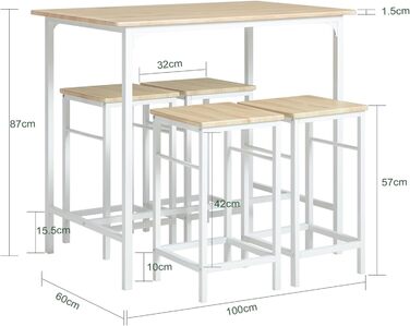 Набір обіднього столу SoBuy 3-в-1: стіл та 2 стільці для кухні, балкону, саду. Компактний, сучасний набір 100x60 см, білий/натуральний колір. OGT10-HG