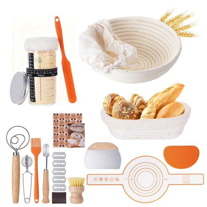 Набір для закваски з ротангу: корзини, скребок, ніж, тканина - повний комплект для початківців та професіоналів