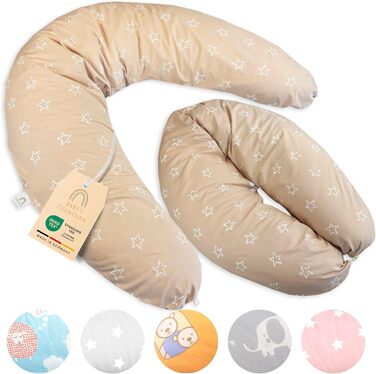 Подушка для годування та вагітних XXL 190 см з чохлом - сертифікована подушка для вагітних та немовлят - м'яка подушка для сну на боці та підтримки тіла (Кофе зі смаком)