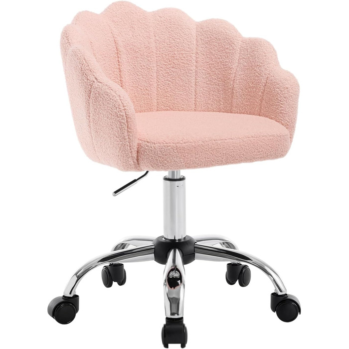 Крісло WOLTU для офісу та дому з м'якою спинкою у вигляді пелюстки, обертове, з регулюванням висоти, рожеве, з тканини кашемір