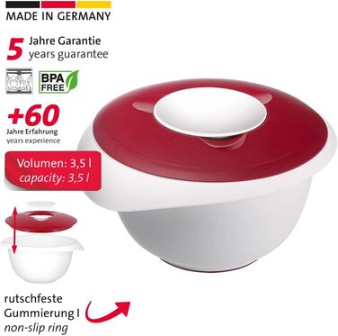 Миска для випічки Westmark 3.5 л - Носик - Кришка з двох частин - Миска без бісфенолу А, нековзна та придатна для миття в посудомийній машині (червона/біла) (біла/червона, 2 штуки)