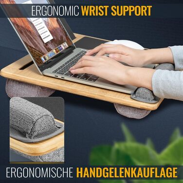 Підставка для ноутбука RICOO з подушкою XXL, бамбукова підставка для ноутбука з підкладкою для миші, Lapdesk для дивана/ліжка, LA0035 (Бежевий)