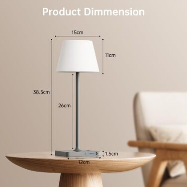 LED лампа настільна акумуляторна бездротова, диммувана, з тач-панеллю, 4000mAh, з функцією павербанку, вологостійка IP44, для дому та вулиці (сіра)