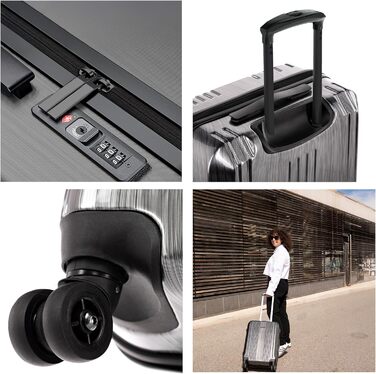 Набір валіз FERGÉ 3 шт. з жорстким корпусом, TSA-замок, Канни. Валіза-роликовий багаж (ручна поклажа, L, XL). Жорсткий багаж, роликовий багаж, 4 колеса, міцний полікарбонат (5 шт. в наборі, сірий металік)