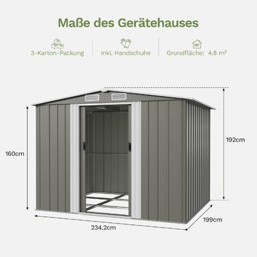 Сарай металевий Devoko 96x98x160 см для саду та двору з похилим дахом, сталевий, з рукавичками, сірий (L)