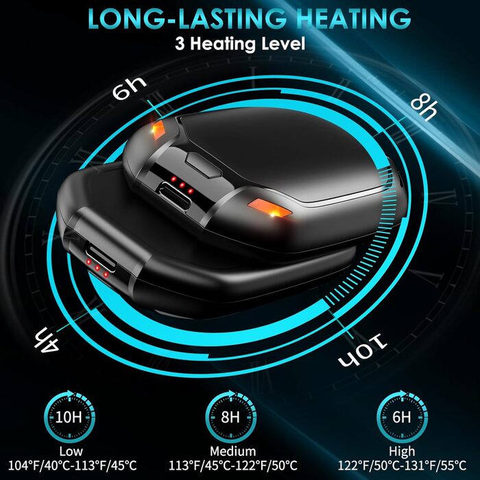 Електричний нагрівач для рук, 2 шт. Перезаряджуваний магнітний кишеньковий нагрівач, ультралегкий та тонкий з великою ємністю 6000 mAh, 3 режими нагріву для чоловіків та жінок, для активного відпочинку, гольфу, кемпінгу, чорний 1
