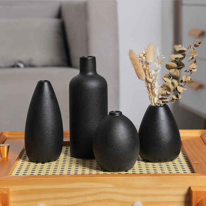 Набір керамічних ваз - 4 шт. и, чорні, для квітів, унікальні, декоративні, сучасні, домашній декор, стіл, вхід