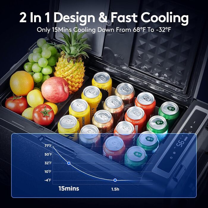 Автомобільний компресорний холодильник AAOBOSI 58L (-20°C/+20°C) з USB, 12/24V/230V для авто, вантажівок, човнів, кемпінгу та риболовлі, чорний