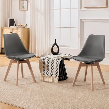 Набір з 2-х обертових кухонних стільців Woltu для їдальні, з масиву дерева та штучної шкіри, сірого кольору, до 120 кг