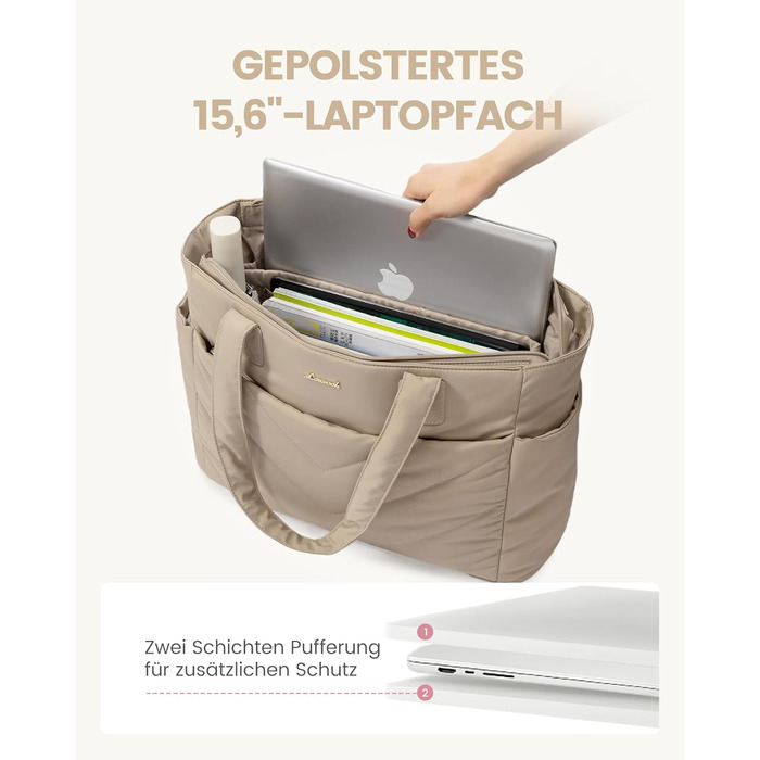Сумка для ноутбука LOVEVOOK 15.6 дюймів, жіноча, велика, для роботи, навчання, універсальна (Хакі)