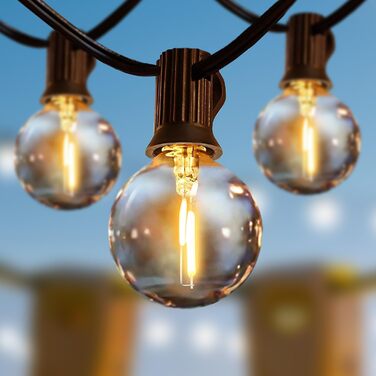 Світлодіодна гірлянда для зовнішнього використання, 60 м, G40 LED, вологостійка IP45, димерна, тепле біле світло (2700K), 104 пластикові лампочки, для декору саду, тераси, вечірки