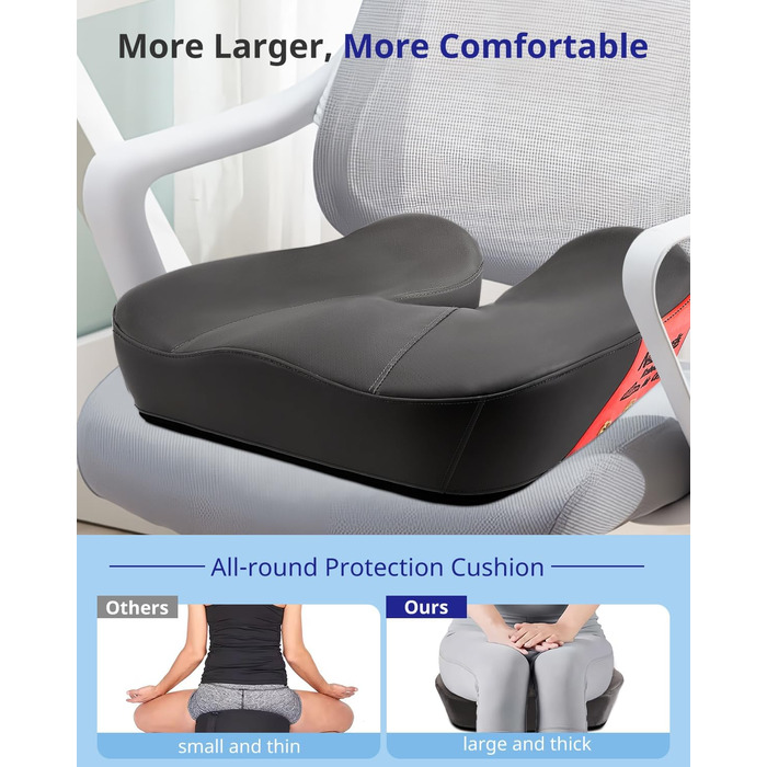 Велике сидіння з піною з пам'яті, ергономічна подушка для офісного крісла для полегшення тиску, подушка для полегшення болю в ішіасі з протиковзкими гумовими точками, дихаюча подушка для ігрового крісла (чорний)