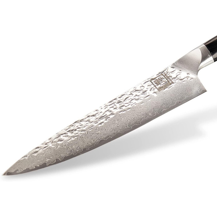 Кухонний ніж шеф-кухаря Zayiko Kuro Damast з лезом 20 см, з 67 шарів дамаської сталі, з ручкою з паккавуду