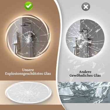 Круглий дзеркало для ванної кімнати Mursche з підсвічуванням, 60 см, LED, IP44, сенсорне регулювання, проти запотівання, для ванної кімнати та туалету