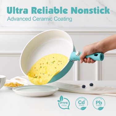 Набір каструль SENSARTE з керамічним покриттям (17 предметів) – антипригарне посуд з знімними ручками, для всіх плит, безпечне, миється в посудомийній машині, сумісне з духовкою (Турквіс)