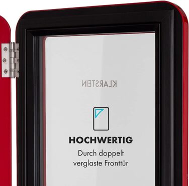 Klarstein Mini-холодильник з скляною дверцятами, 48 л, для кімнати та офісу, з висувною полицею, тихий, 0-10°C, червоний