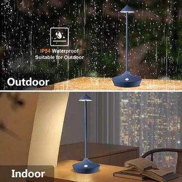 LED-лампа Hapfish на акумуляторі, настільна, бездротова, 2 шт., сучасний алюміній, регулювання яскравості, водонепроникна, для дому та вулиці, нічна лампа, тераса, ресторан (коричневий) (2шт синій)