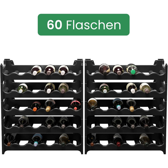 Стелаж для вина ARTECSIS на 60 пляшок, чорний, з пластику, для ресторану, модульний, стійкий