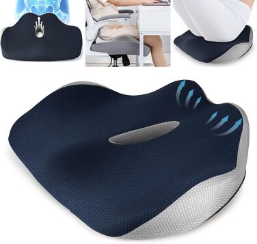 Подушка для сидіння Fwiull з Memory Foam: ергономічна, для авто, софи, офісу (темно-синій)