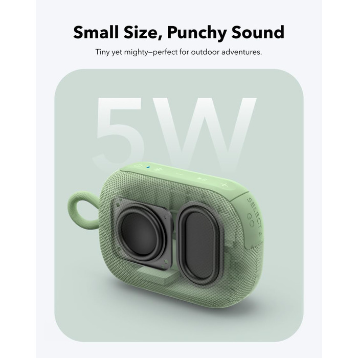 Soundcore Select 4 Go - портативна Bluetooth колонка Anker, водонепроникна IP67, 20 годин роботи, для душу, відпочинку та подорожей, зелена