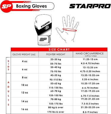 Боксерські рукавички Starpro / T20 для маленьких і ніжних рук / дитячі боксерські рукавички для дітей 6 років, боксерські рукавички для дітей 10 років, боксерська рукавичка для дітей (4 унції, чорний)