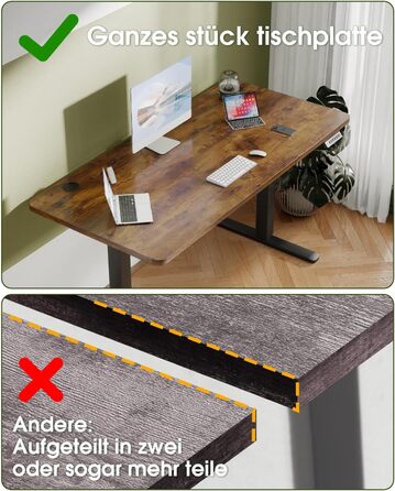 Електричний регульований стіл Flamaker з пам'яттю, ігрова модель, 160 x 60 см (Бежевий+Білий, Вінтажний Коричневий)