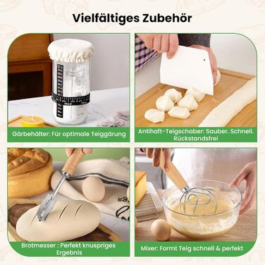 Набір для закваски GEEKHOM: 14 предметів для випікання хліба (заквасочний кошик круглий та овальний, склотара 650 мл, скребок для тіста)