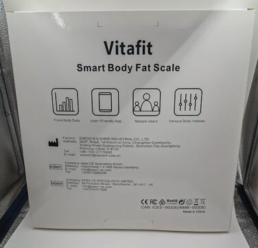 Цифрова шкала жиру в організмі Vitafit з додатком, Bluetooth, 180 кг, аналіз тіла, чорний