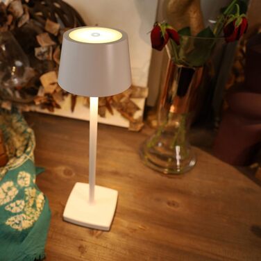 LED настільна лампа бездротова, 6000mAh, IP54, алюміній, сенсорне керування, тепле світло, для спальні, кав'ярні, ресторану