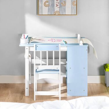 Дитячий стіл SoBuy з табуретом, комплект меблів для дитячої кімнати, ігровий та мальовий стіл для дітей, блакитний, 80x66x50 см, KMB60-B