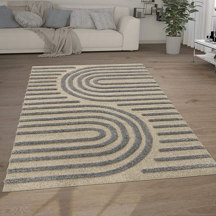 Домашній килим Paco з високим ворсом для вітальні, кошлатий 3D, вінтажний вид в стилі етно-бохо, м'який, розмір колір (80 х 150 см, сірий 4)