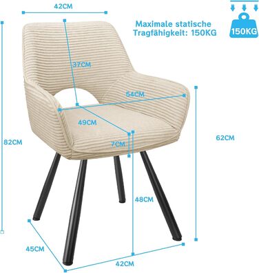 Набір з 4-х обертових стільців для їдальні з підлокітниками, 360° обертання, кухонні стільці, сучасні м'які стільці з тканинною спинкою для кухні, їдальні, спальні, бежеві