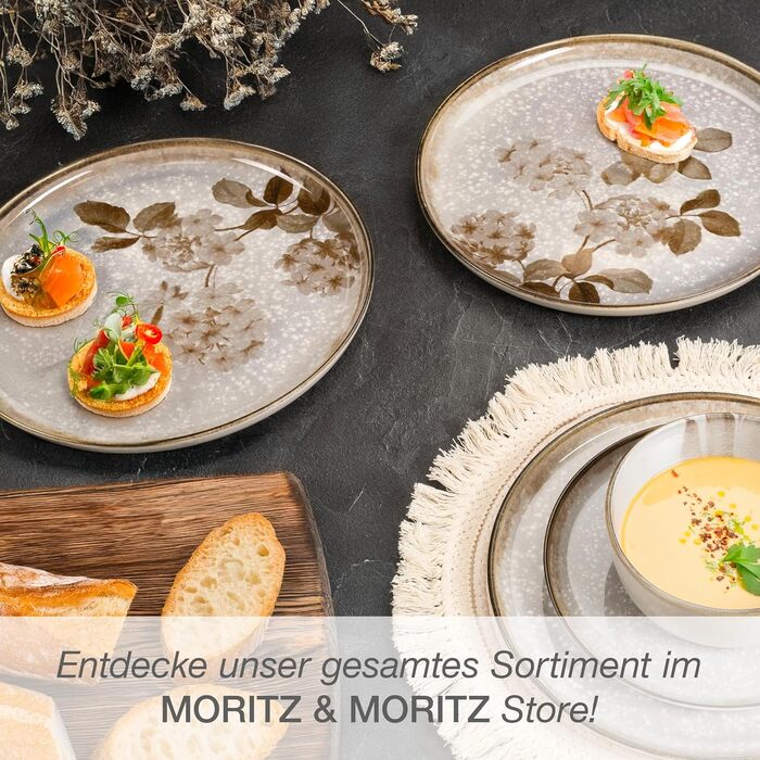 Посуд Moritz & Moritz BLOSSOM 24 предмети на 6 осіб - сучасний набір столового посуду з квітковим дизайном, кераміка. Тарілки, миски, чашки.