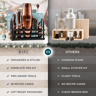 Набір бармена Bare Barrel Pro Mixology: 14 предметів, Boston Shaker (28oz), стійка, 35 рецептів, подарунковий набір