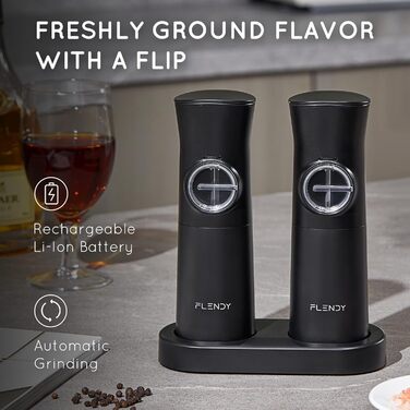 Електричні мельниці для солі та перцю Flendy, набір 2 шт. з USB-C зарядкою, для сухих спецій, чорного кольору