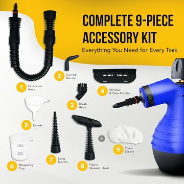 Портативний пароочисник Comforday: видаляє жир, плями з меблів, кухні та авто. З 9 насадками для чищення.