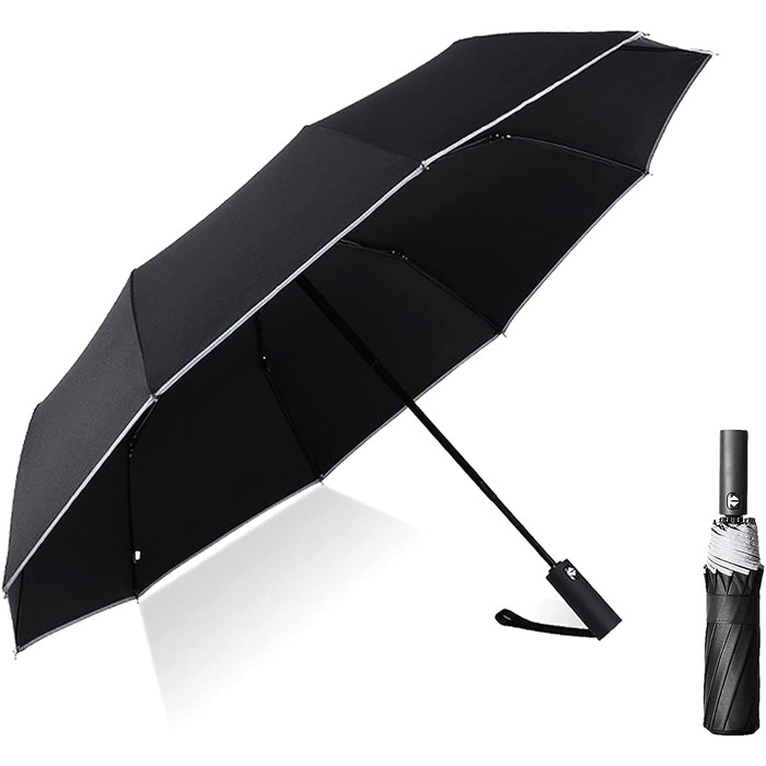 Компактна парасолька Штормостійка з автоматом відкриття-закриття, портативна парасолька із захистом від ультрафіолету (50), невелика міцна складна кишенькова парасолька Тефлонове покриття, ергономічна ручка, відтінок (темно-чорний)