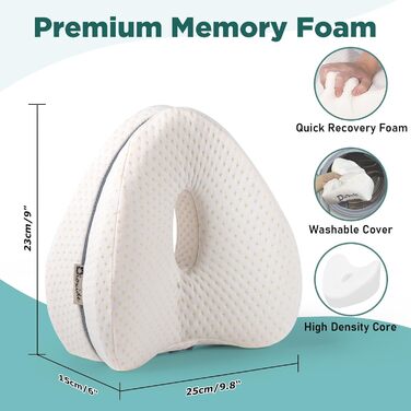 Подушка для ніг та стегон Dioxide для тих, хто спить на боці, з memory foam. Підтримка ніг, колін, стегон, спини та для вагітних. Білий колір.