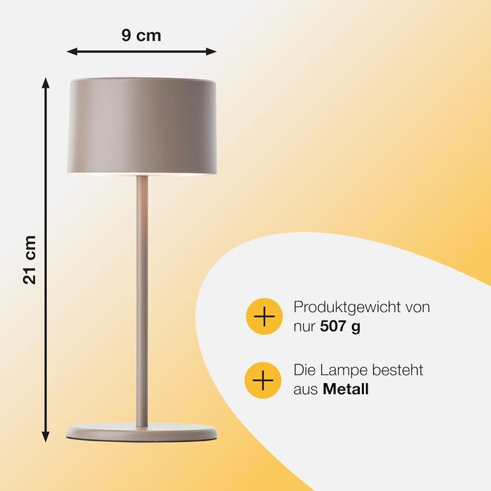 LED-лампа настільна Taupe з диммером та акумулятором. Сучасний дизайн, енергозбереження, USB-зарядка. Настільна лампа для дому.
