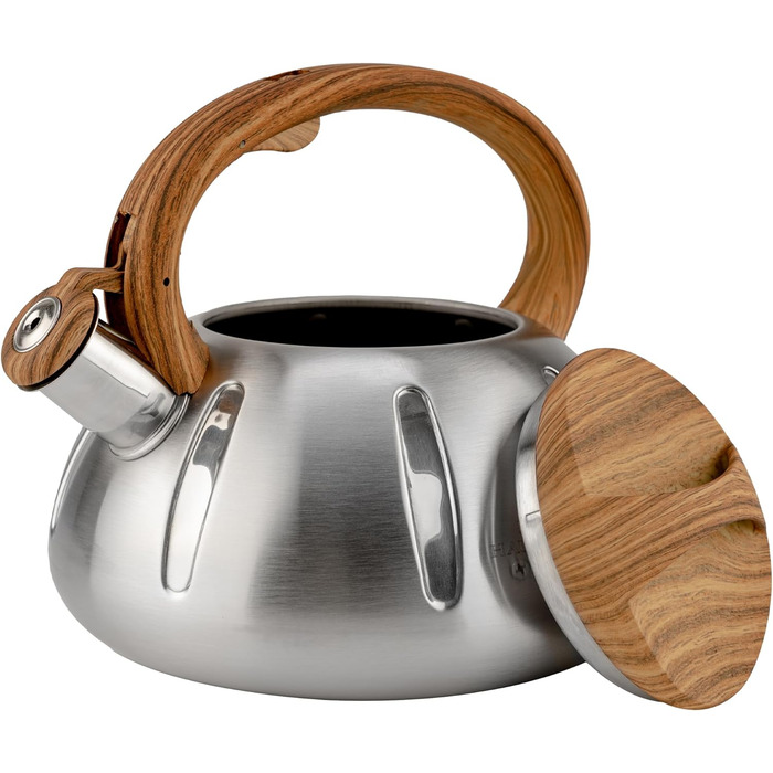 Чайник Karl Hausmann 3L з автоматичним свистком - сріблястий, з нержавіючої сталі для індукційних, газових та електричних плит