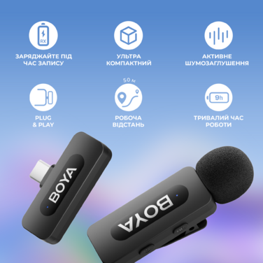 Бездротовий петличний мікрофон BOYA BY-V20 Type-C Black