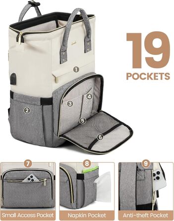 Рюкзак для ноутбука LOVEVOOK 17 дюймів, жіночий, великий, для підлітків, ручна поклажа, водонепроникний, дихаючі лямки, для навчання, школи та подорожей, бежево-сірий