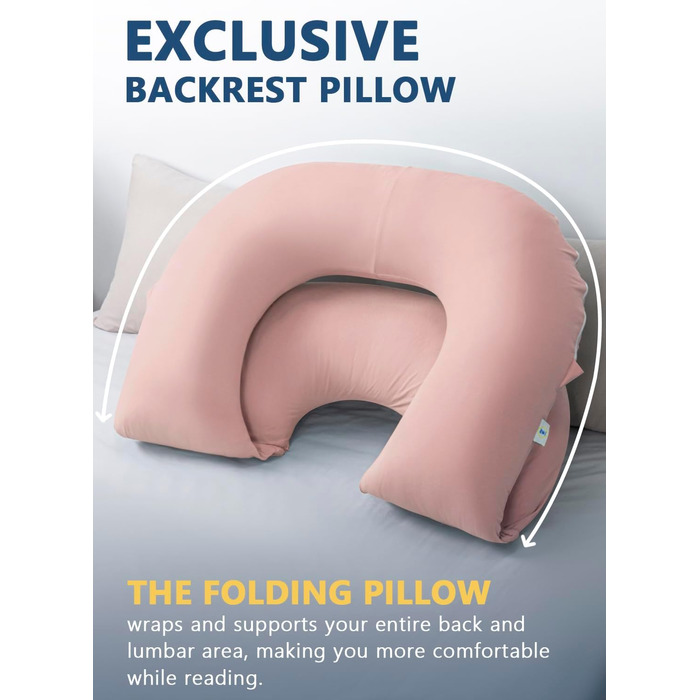 Подушка для читання INSEN, спинка для сидіння в ліжку, для читання, розслаблення, для дорослих, матерів та дітей, подушка для пресу, для ліжка (охолоджуюча бавовна-персик, Basic)