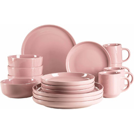 Серія Alenia, набір посуду для 4 осіб у сучасному скандинавському дизайні, комбінований сервіз із 16 предметів із рожевої кераміки, керамограніт, 934005