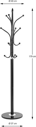 Вішалка для одягу HAKU Möbel, хром, чорний, мармур, метал, 179x40 см, сучасний стиль